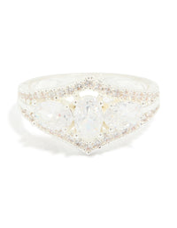 Silver Plated Multi-Shaped Cubic Zirconia 3-Stone Ring - link has visual effect only