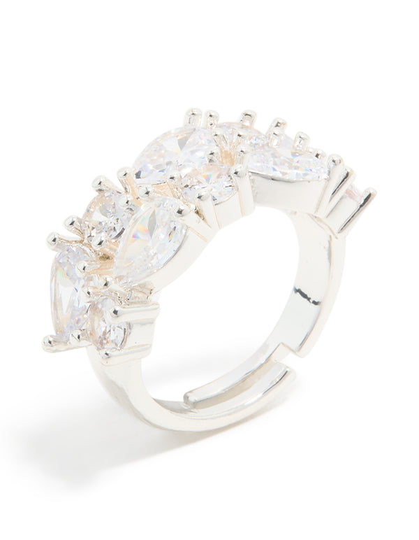 Silver Plated Cubic Zirconia Multi-Shaped Layered Ring