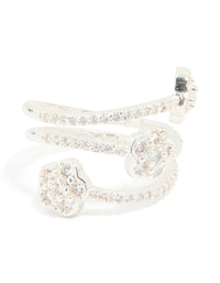 Silver Plated Cubic Zirconia Triple Layer Flower Wrap Around Ring - link has visual effect only