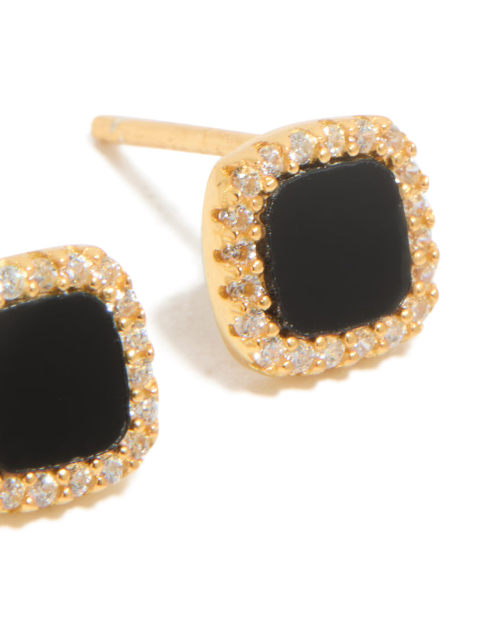 Gold Plated Sterling Silver Black Cushion Cut Cubic Zirconia Stud Earrings