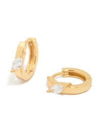 Gold Plated Sterling Silver Cubic Zirconia Navette Cut Huggie Earrings - link has visual effect only