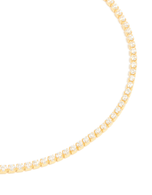 Gold Plated Sterling Silver Cubic Zirconia Tiny Tennis Bracelet