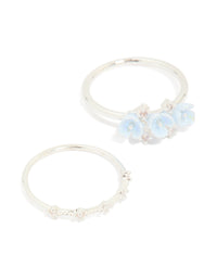 Silver Plated Cubic Zirconia Flower Stacking Rings 3-Pack - link has visual effect only