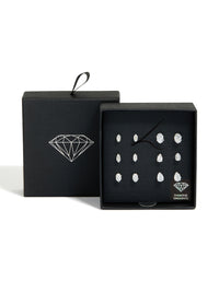Elegant set of cubic zirconia stud earrings in silver, 6-pack front view - link has visual effect only