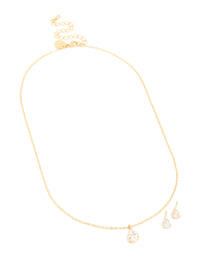 Gold Cubic Zirconia Pear Pendant Necklace & Stud Earrings Set - link has visual effect only