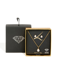 Gold Cubic Zirconia Pear Pendant Necklace & Stud Earrings Set - link has visual effect only