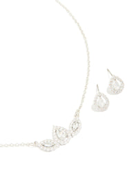 Silver Cubic Zirconia Petal Earrings & Necklace Pack - link has visual effect only