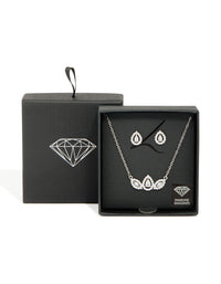 Silver Cubic Zirconia Petal Earrings & Necklace Pack - link has visual effect only
