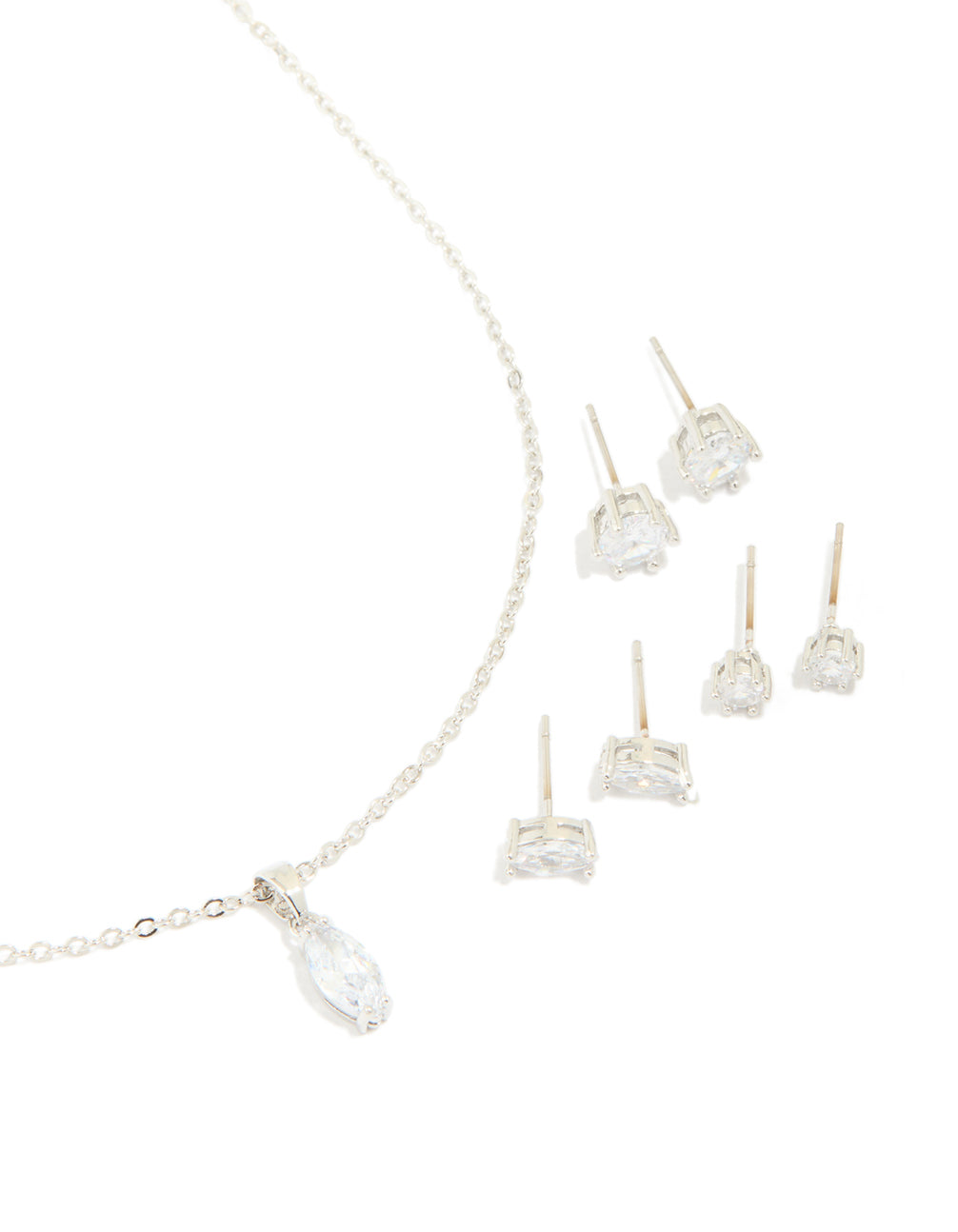 Silver Cubic Zirconia Pendant Necklace & Earrings Set