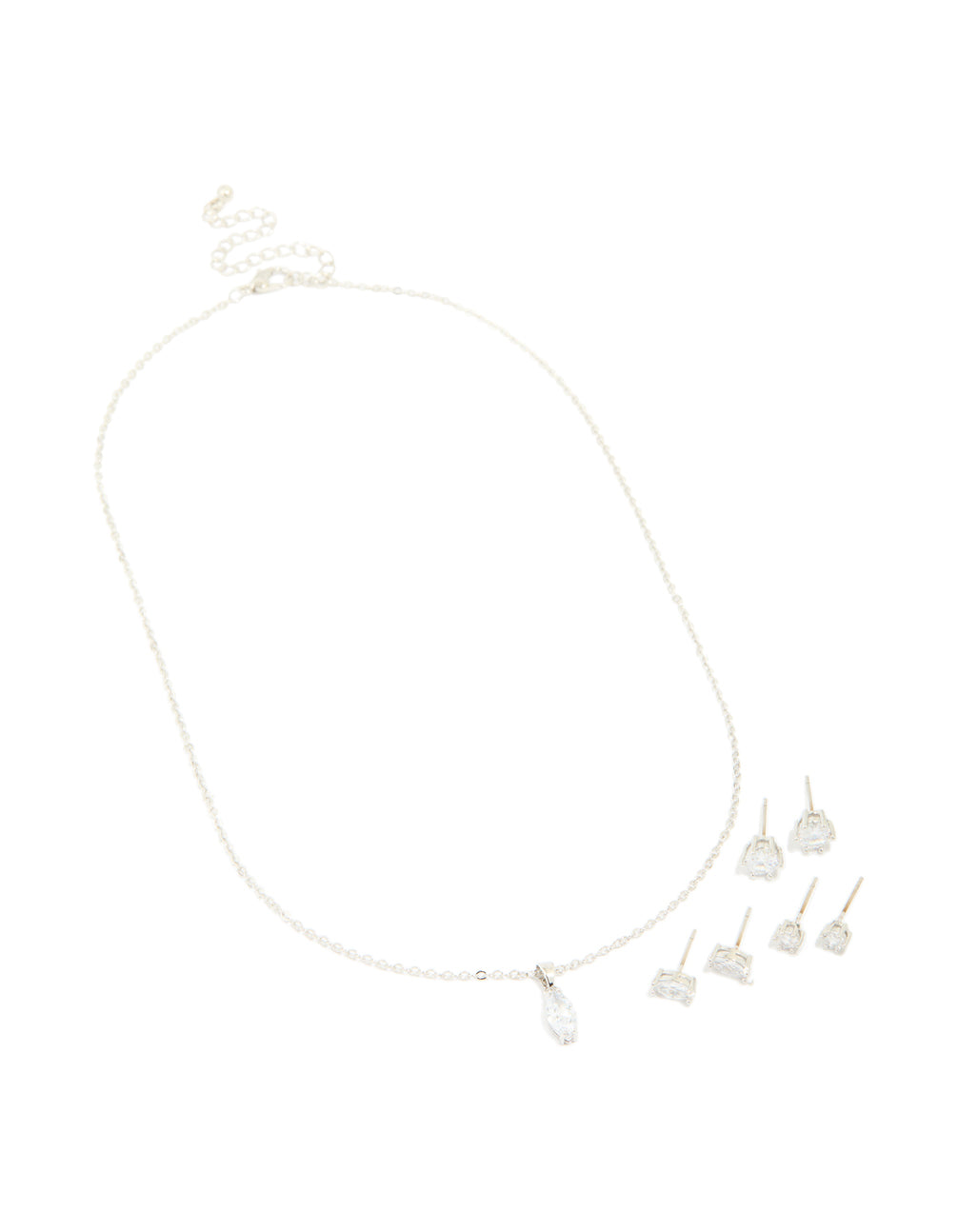 Silver Cubic Zirconia Pendant Necklace & Earrings Set