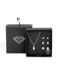 Silver Cubic Zirconia Pendant Necklace & Earrings Set - link has visual effect only