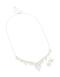 Silver Pearl Cubic Zirconia Flower Earrings & Necklace Set - link has visual effect only