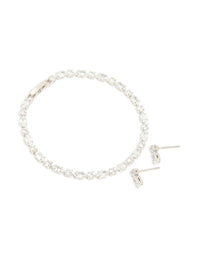 Silver Cubic Zirconia Tennis Bracelet & Earrings Set - link has visual effect only