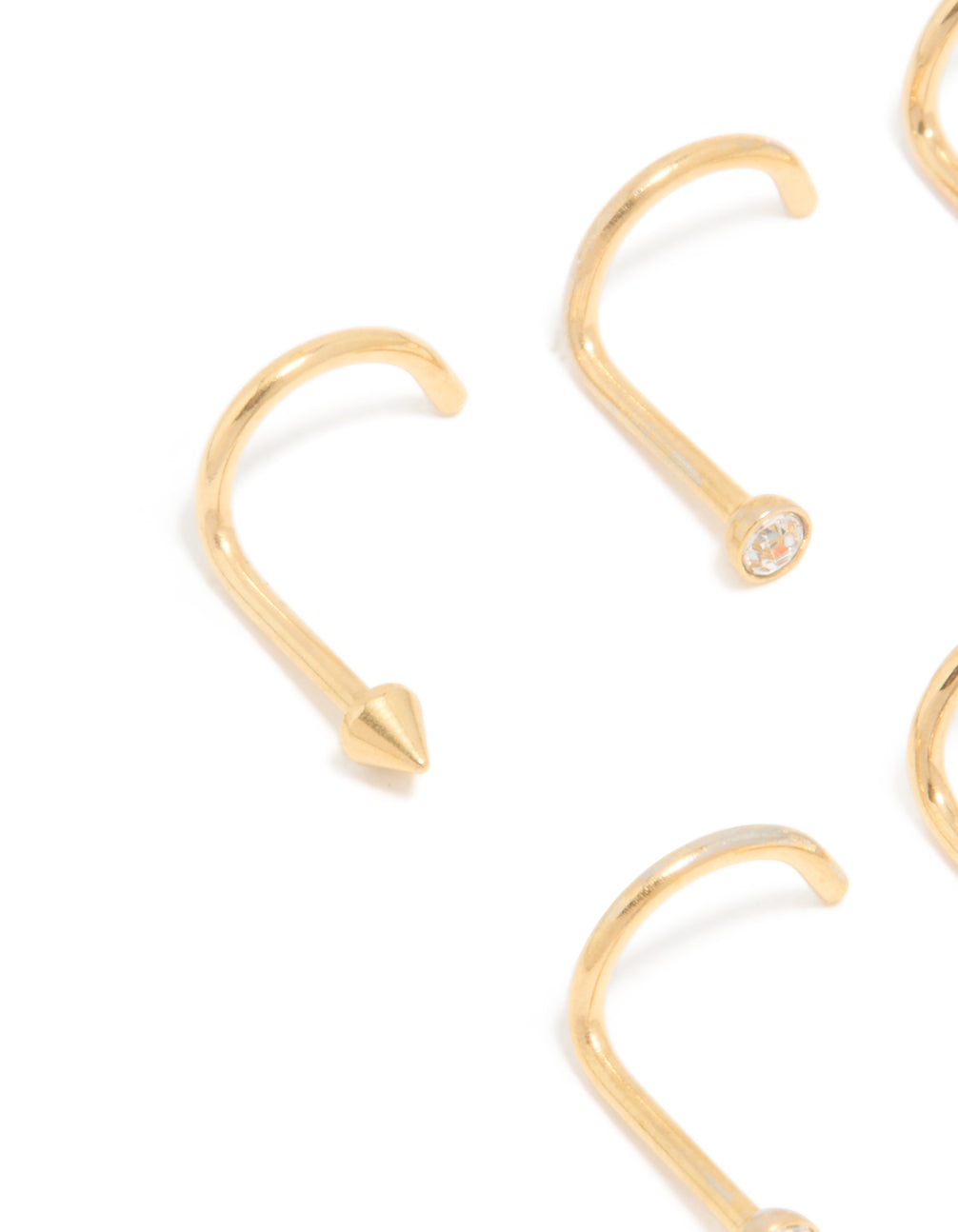 Gold Plated Surgical Steel Nose StudS 6-Pack