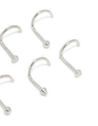 Surgical Steel Ball & Pointed Nose Corkscrew Studs 6-Pack - link has visual effect only