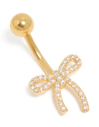 Gold Plated Surgical Steel Cubic Zirconia Pavé Bow Belly Bar - link has visual effect only