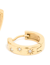 Waterproof Gold Plated Stainless Steel Diamante Star Clicker Hoop Earrings - link has visual effect only