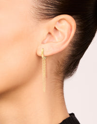 Waterproof Gold Plated Stainless Steel Layered Chain Huggie Earrings 10 MM - link has visual effect only