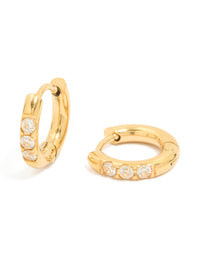 Waterproof Gold Plated Stainless Steel Prism Cubic Zirconia Huggie Earrings - link has visual effect only