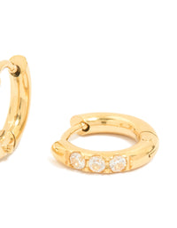 Waterproof Gold Plated Stainless Steel Prism Cubic Zirconia Huggie Earrings - link has visual effect only