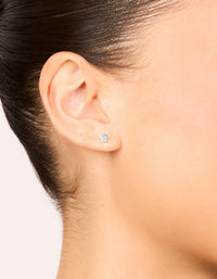 Waterproof Stainless Steel Prism Cubic Zirconia Star Stud Earrings 4 MM - link has visual effect only