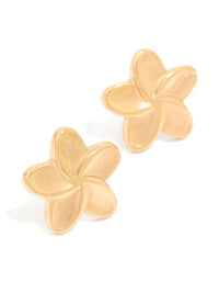 Waterproof Gold Plated Stainless Steel Smooth Flower Stud Earrings - link has visual effect only