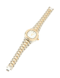 Silver & Gold Diamante Pilot Watch - link has visual effect only