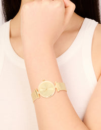 Gold Round Mesh Watch - link has visual effect only
