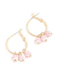 Gold Mini Hand-Painted Pink Floral Ball Hoop Earrings - link has visual effect only