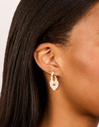 Gold Diamante Pavé Heart Open Hoop Earrings - link has visual effect only