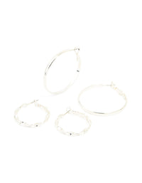 Silver Twisted & Plain Hoop Earrings 2-Pack - link has visual effect only