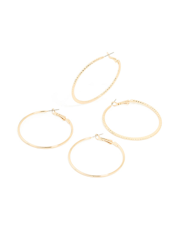 Gold Smooth & Textured Large Hoop Earrings 2-Pack