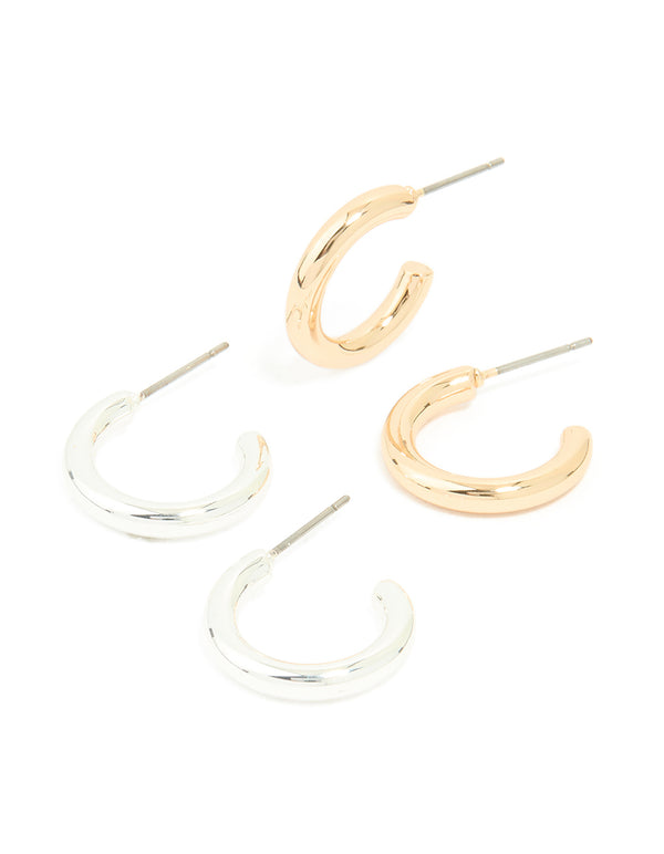 Mixed Metal Smooth Medium Hoop Earrings 2-Pack