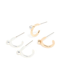 Mixed Metal Smooth Diamante Hoop Earrings 2-Pack - link has visual effect only
