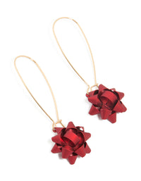 Gold Red Present Bow Hook Earrings - link has visual effect only