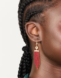 Gold Red Diamante Ball Cup Chain Drop Earrings - link has visual effect only