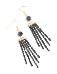 Gold Black Beaded Cup Chain Drop Earrings - link has visual effect only