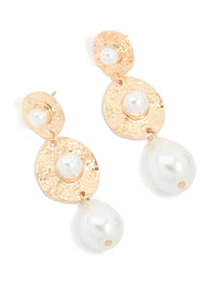 Gold Pearl Round Drop Earrings - link has visual effect only