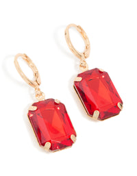 Gold Red Diamante Rectangle Drop Earrings - link has visual effect only