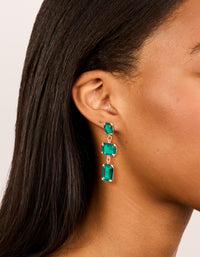 Gold Green Diamante Rectangles Drop Earrings - link has visual effect only