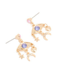 Gold Diamante Eye Celestial Drop Earrings - link has visual effect only