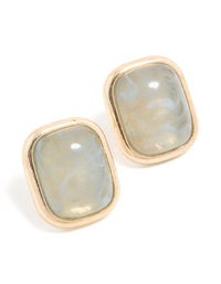 Gold Marbled Stone Rectangle Stud Earrings - link has visual effect only