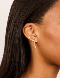Gold Diamante Cup Chain Bow & Classic Stud Earrings 2-Pack - link has visual effect only
