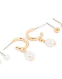 Gold Pearl Hoop & Ball Stud Earrings 3-Pack - link has visual effect only