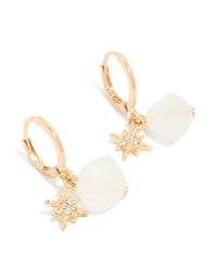 Gold Diamante Star & Beaded Huggie Earrings - link has visual effect only