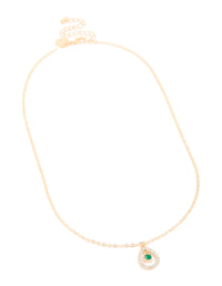 Gold Green Diamante Cenytre & Outline Pendant Necklace - link has visual effect only