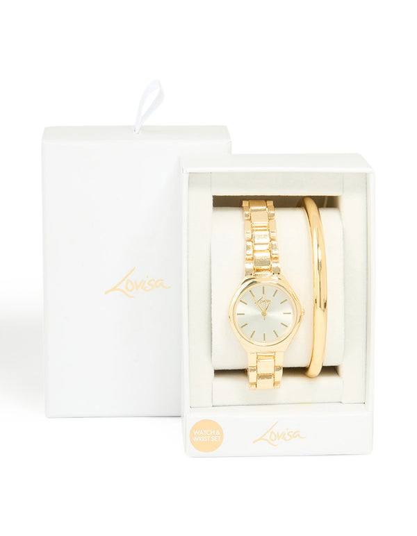Gold Classic Wrist Cuff & Watch Set