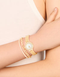 Gold Diamante Watch & Bracelets Set - link has visual effect only