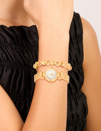 Gold Chain Bracelet & Watch Set - link has visual effect only