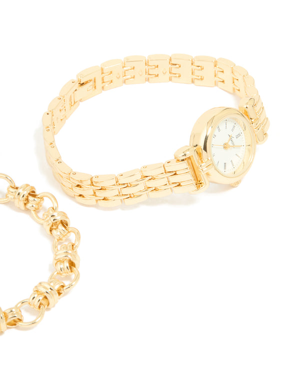 Gold Chain Bracelet & Watch Set